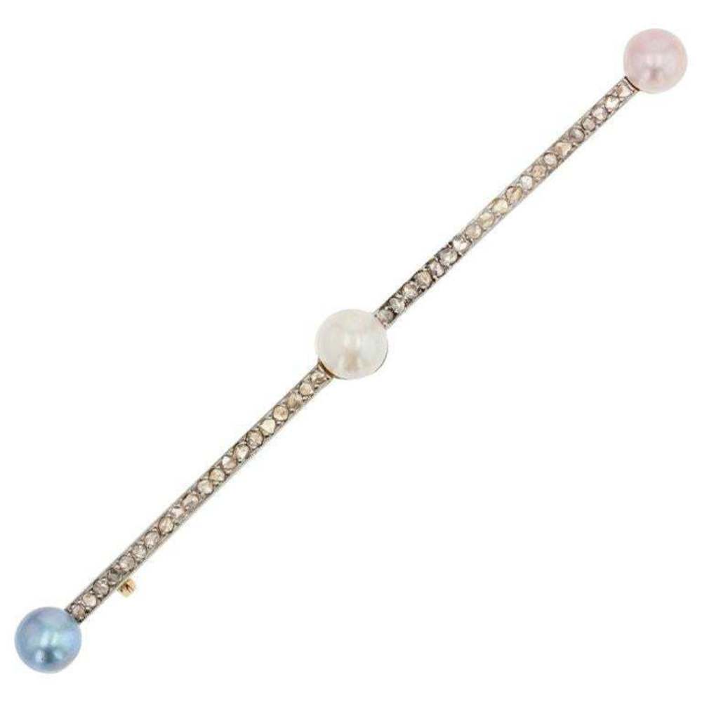 French 1925 Mabe Cultured Pearl Diamonds 18 Karat Yellow Gold Platinum Brooch